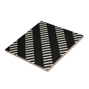 Azulejo Cerámico Negro y Beige a Rayas