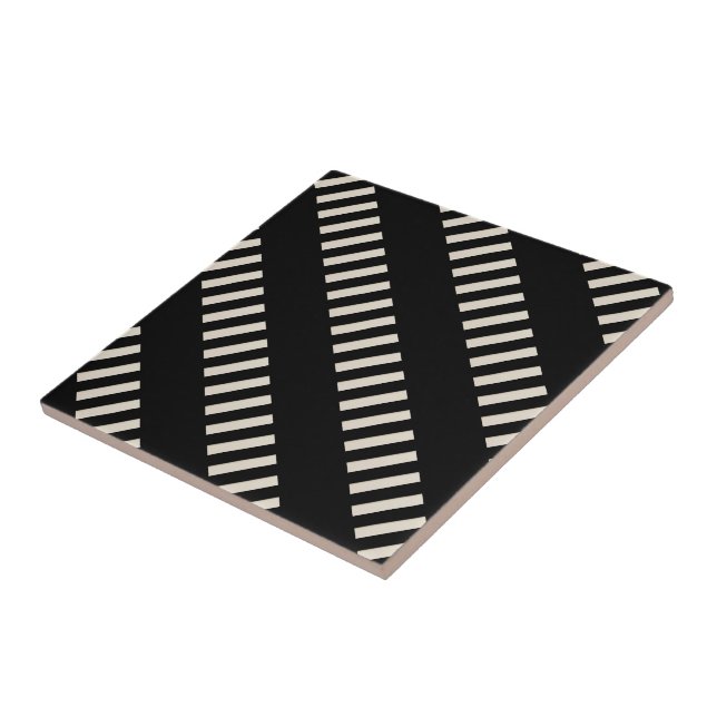 Azulejo Cerámico Negro y Beige a Rayas (Lado)