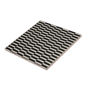 Azulejo Cerámico Negro y Franja Beige