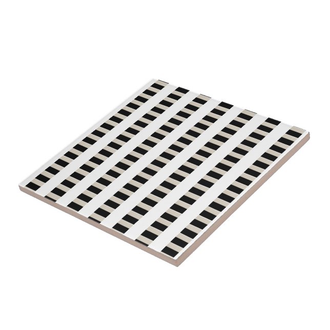 Azulejo Cerámico Negro y Franja Beige (Lado)