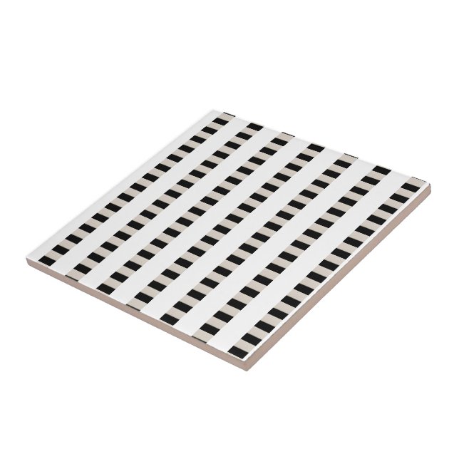 Azulejo Cerámico Negro y Franja Beige (Lado)