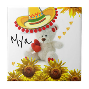 Azulejo Cerámico Oso de Peluche Girasol Blanco