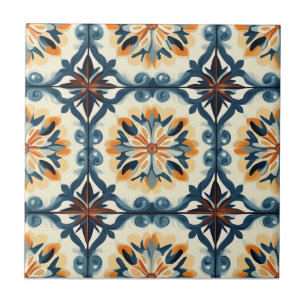 Azulejo Cerámico Patrón Dorado Azul y Marrón Naran