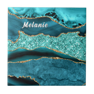 Azulejo Cerámico Personalizado Nombre Azul Teal Do