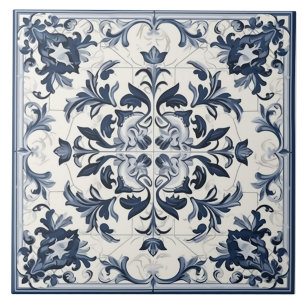 Azulejo Cerámico Portugués Sin Costuras Azul y Bla