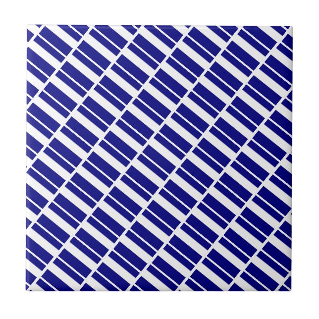 Azulejo Cerámico Raya Azul y Blanco (Frente)