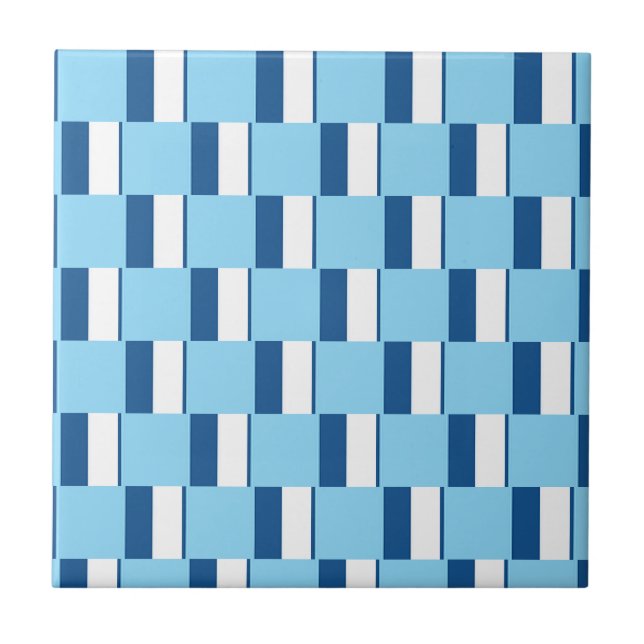 Azulejo Cerámico Raya Azul y Blanco (Frente)