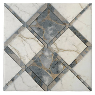 Azulejo Cerámico Repetible de Mármol Gris y Blanco