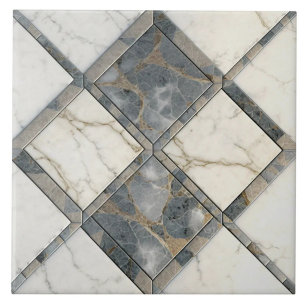 Azulejo Cerámico Repetible de Mármol Gris y Blanco