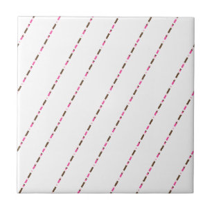 Azulejo Cerámico Rosa Marrón Blanco Raya