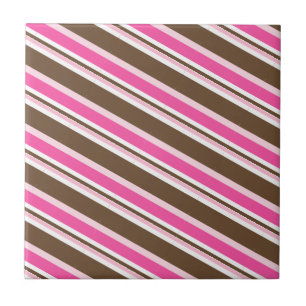 Azulejo Cerámico Rosa Marrón Blanco Raya