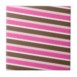 Azulejo Cerámico Rosa Marrón Blanco Raya<br><div class="desc">Azulejo Cerámico</div>