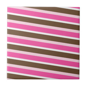 Azulejo Cerámico Rosa Marrón Blanco Raya