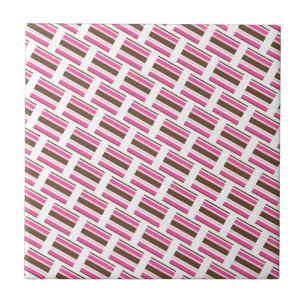 Azulejo Cerámico Rosa Marrón Blanco Raya