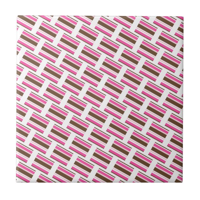 Azulejo Cerámico Rosa Marrón Blanco Raya (Frente)