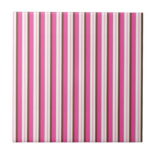 Azulejo Cerámico Rosa Marrón Blanco Raya