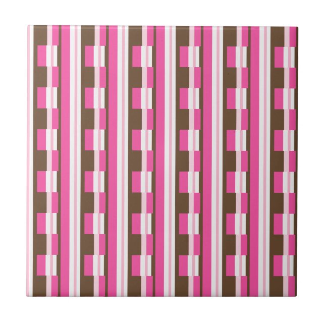 Azulejo Cerámico Rosa Marrón Blanco Raya (Frente)