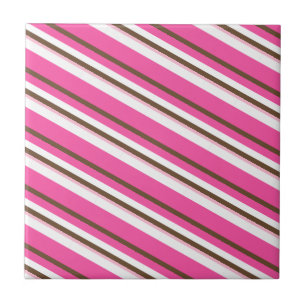 Azulejo Cerámico Rosa Marrón Blanco Raya