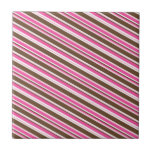 Azulejo Cerámico Rosa Marrón Blanco Rayado<br><div class="desc">Azulejo Cerámico</div>