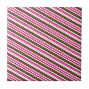 Azulejo Cerámico Rosa Marrón Blanco Rayado