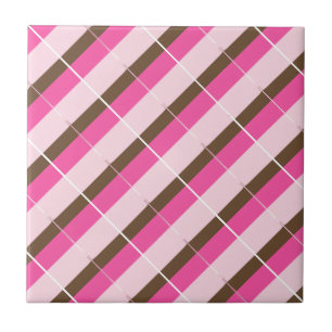 Azulejo Cerámico Rosa Marrón Blanco Rayado