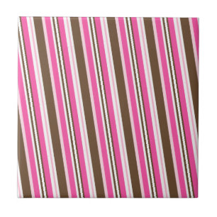 Azulejo Cerámico Rosa Marrón Blanco Rayado
