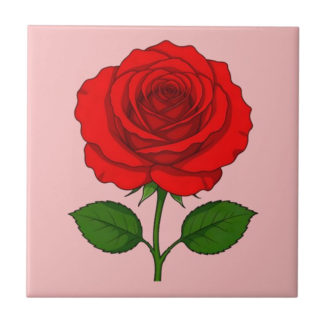 Azulejo Cerámico Rosa Roja (Frente)