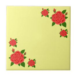 Azulejo Cerámico Rosa Roja Con Capullos