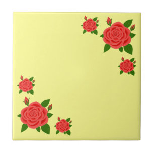 Azulejo Cerámico Rosa Roja Con Capullos