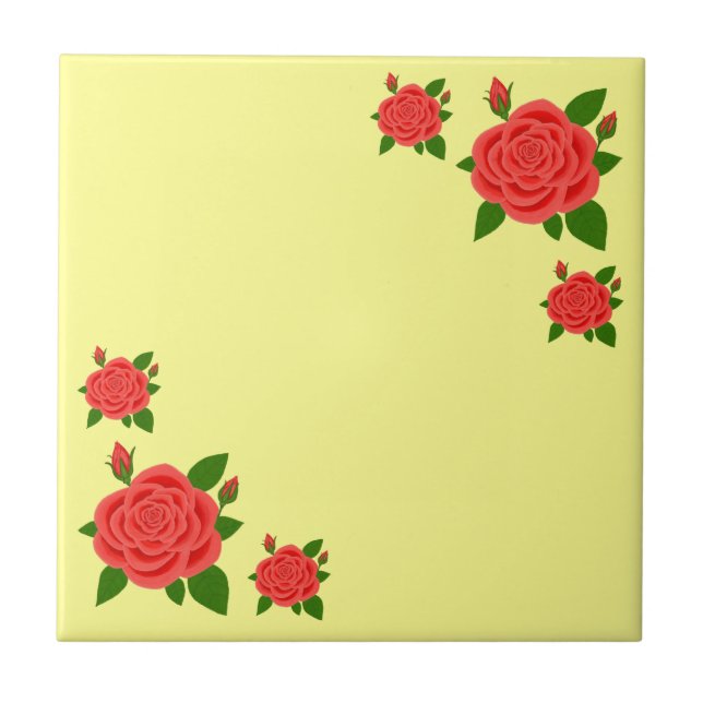 Azulejo Cerámico Rosa Roja Con Capullos (Frente)