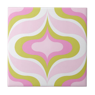 Azulejo Cerámico Rosa Verde Blanco Patrón Retro