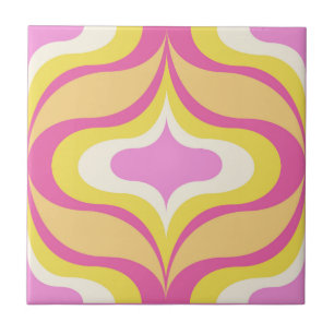 Azulejo Cerámico Rosa Verde Blanco Patrón Retro