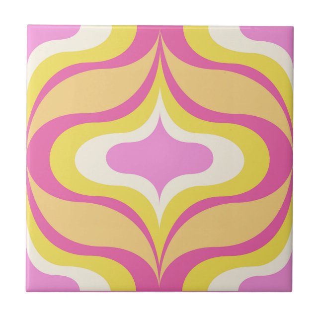 Azulejo Cerámico Rosa Verde Blanco Patrón Retro (Frente)