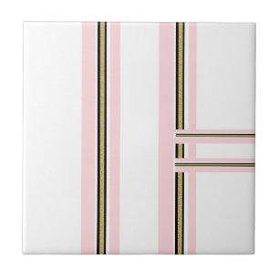 Azulejo Cerámico Rosa y Blanco con Franja Negra Do