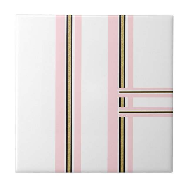 Azulejo Cerámico Rosa y Blanco con Franja Negra Do (Frente)