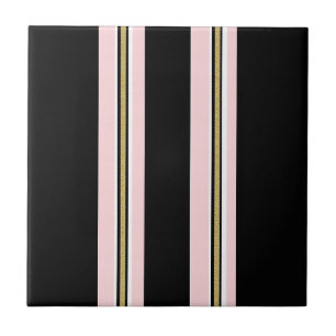 Azulejo Cerámico Rosa y Blanco con Franja Negra Do