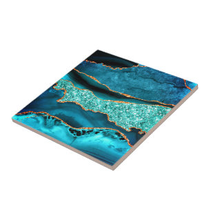 Azulejo Cerámico Turquesa Azul Teal Oro Mármol