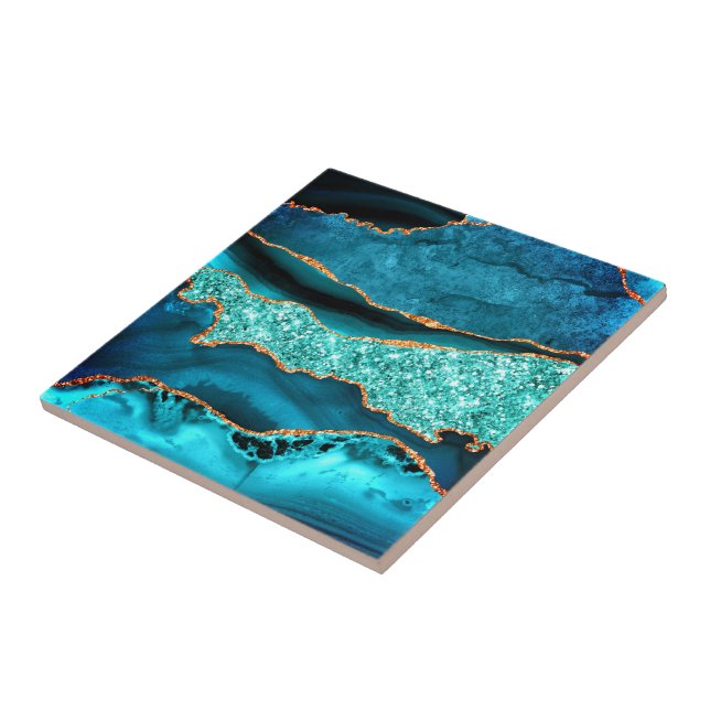 Azulejo Cerámico Turquesa Azul Teal Oro Mármol (Lado)