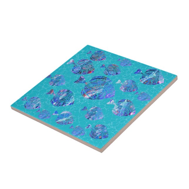 Azulejo Cerámico Turquesa Peces Azules (Lado)