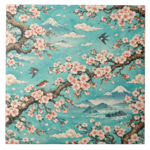 Azulejo Cerámico Ukiyo-e Flor de Cerezo Sakura