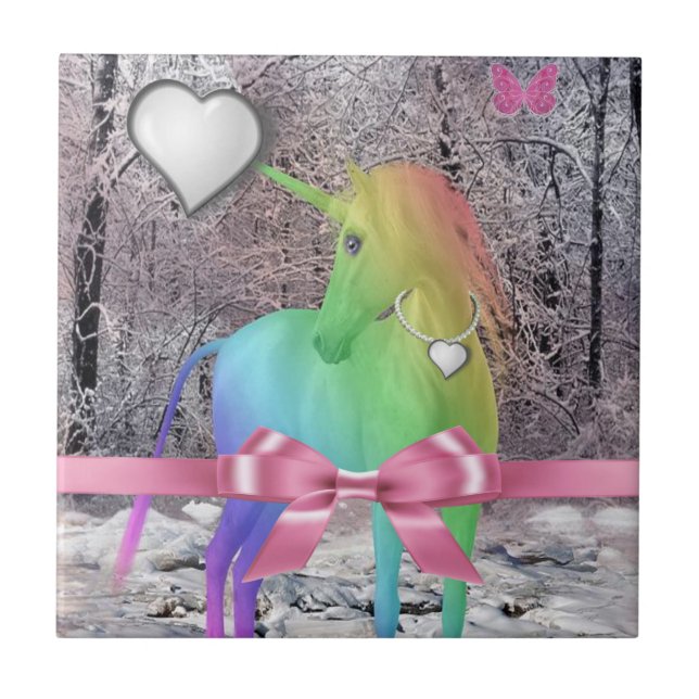 Azulejo Cerámico Unicornio Lazo Rosa (Frente)