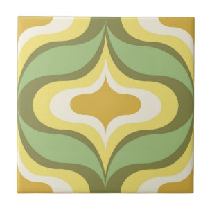 Azulejo Cerámico Verde Amarillo Blanco Patrón Retr