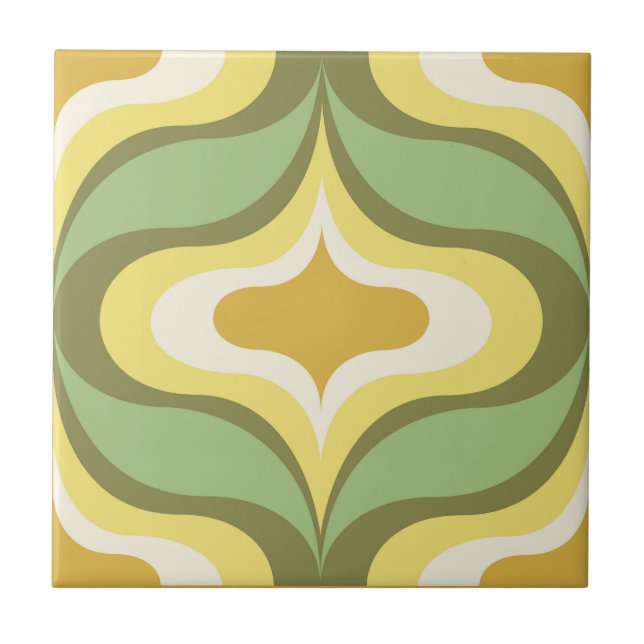 Azulejo Cerámico Verde Amarillo Blanco Patrón Retr (Frente)