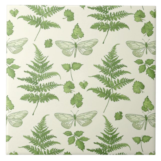 Azulejo Cerámico Verde Amarillo Diseño de Helecho  (Frente)