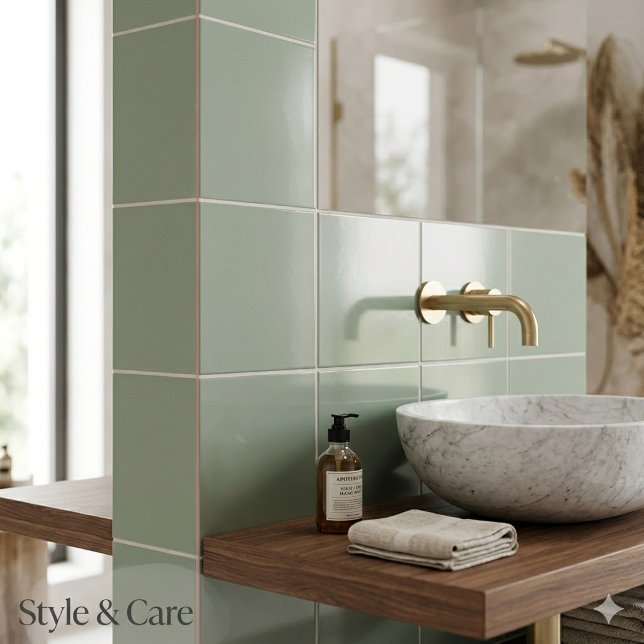 Azulejo Cerámico Verde Salvia Elegante para Interi (Stylish Sage Green Ceramic Tile for Modern Interior)