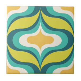 Azulejo Cerámico Verde Teal Brillante Patrón Retro