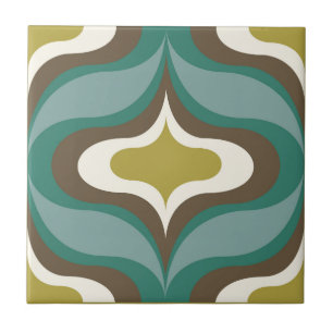 Azulejo Cerámico Verde Teal Patrón Retro