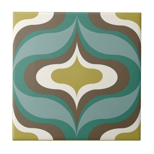 Azulejo Cerámico Verde Teal Patrón Retro (Frente)