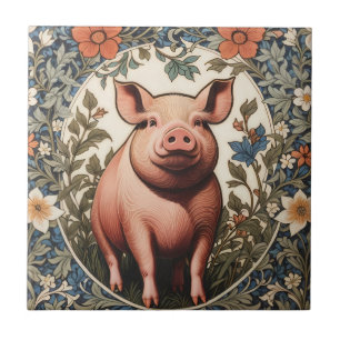 Azulejo Cerdo Adorable Inspirado en William Morris