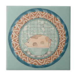 Azulejo Cerdo Caprichoso Azul Terracota Aqua Verde Teal